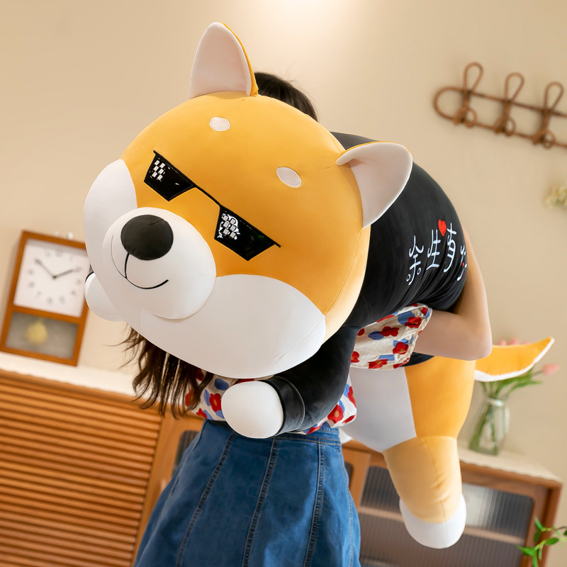 plush cartoon husky pillow lying dog sleeping doll pillow large cross-border gift for children