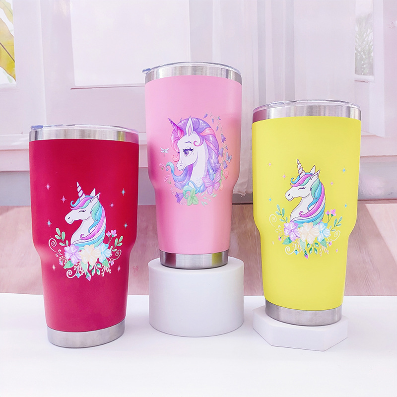 Factory Direct Sales Cross-Border 304 Stainless Steel Vacuum Cup 30Oz Double-Layer Vacuum Vehicle-Borne Cup Cartoon Unicorn Water Cup