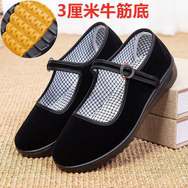 老北京布鞋女单鞋酒店工作鞋服务员黑布鞋防滑软底妈妈厚底舞蹈鞋