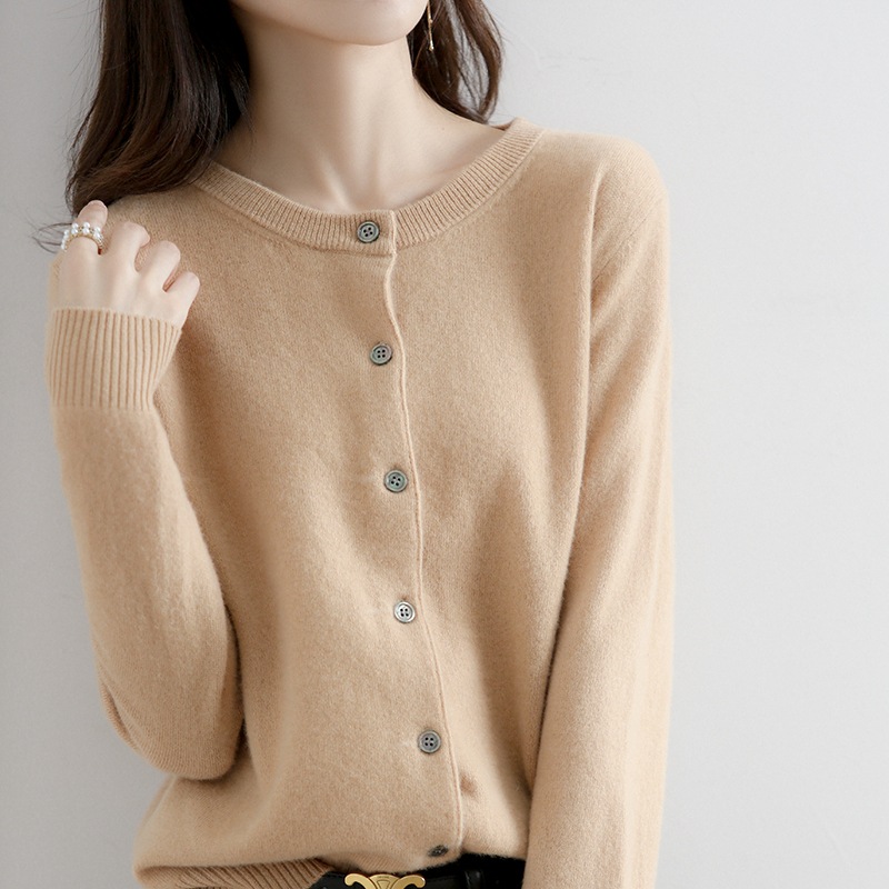 early autumn new round neck knitted cardigan women‘s loose large size thin sweater solid color outerwear western style shirt coat