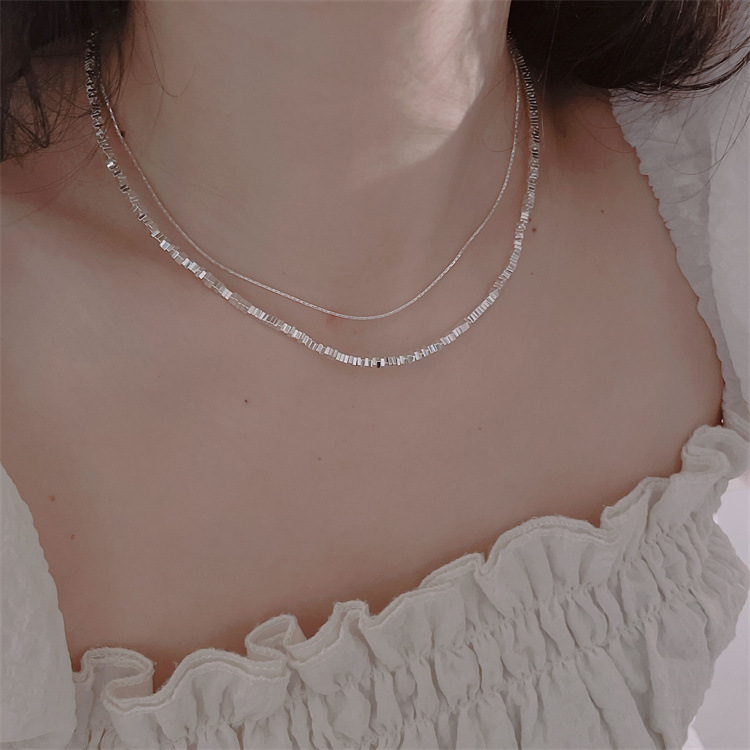 Geometric Small Pieces of Silver Square Heart Necklace Special-Interest Design Light Luxury All-Match Irregular Cutting Clavicle Chain Twin
