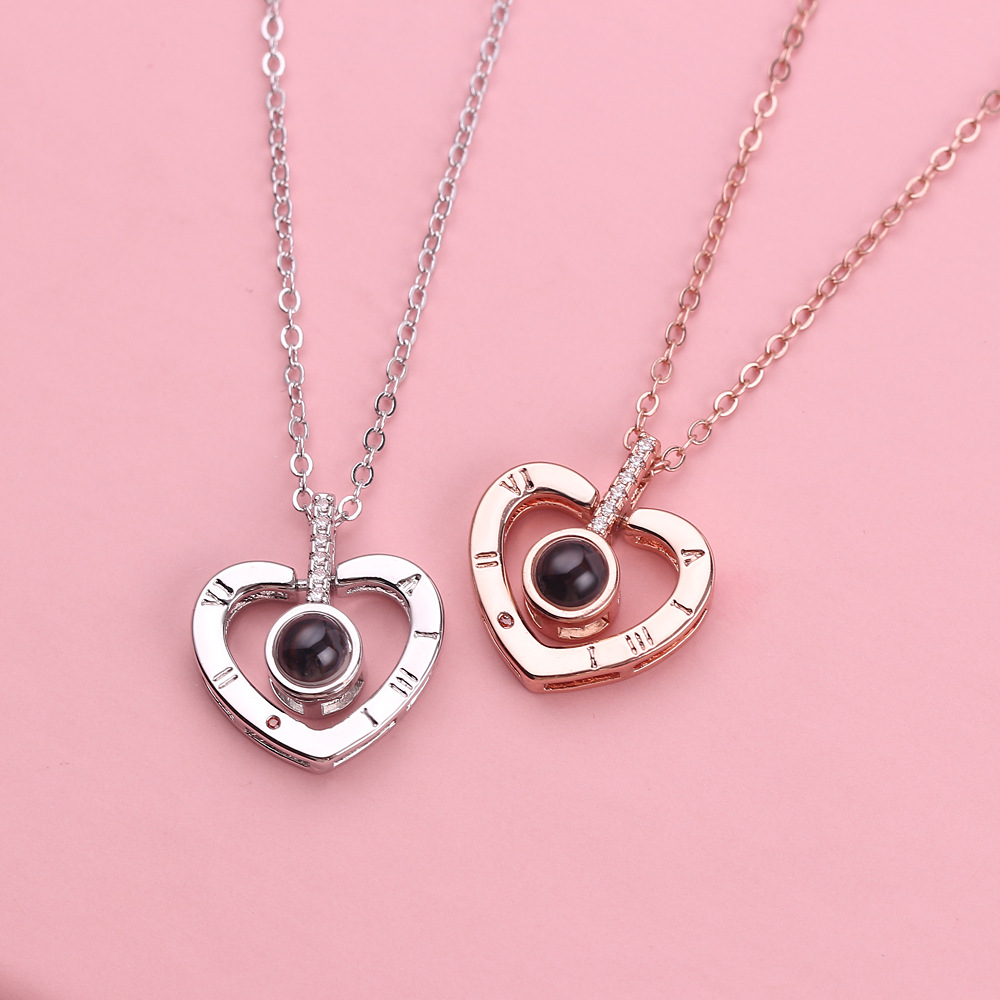 抖音同款100种语言我爱你 爱心 项链 情侣桃心吊坠 投影项链