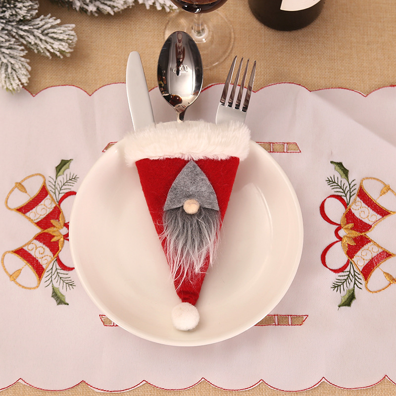 Cross-Border New Arrival Christmas Decorations Creative Style Forest Man Knife and Fork Set Nordic Old Man Tableware Set Decoration Spot