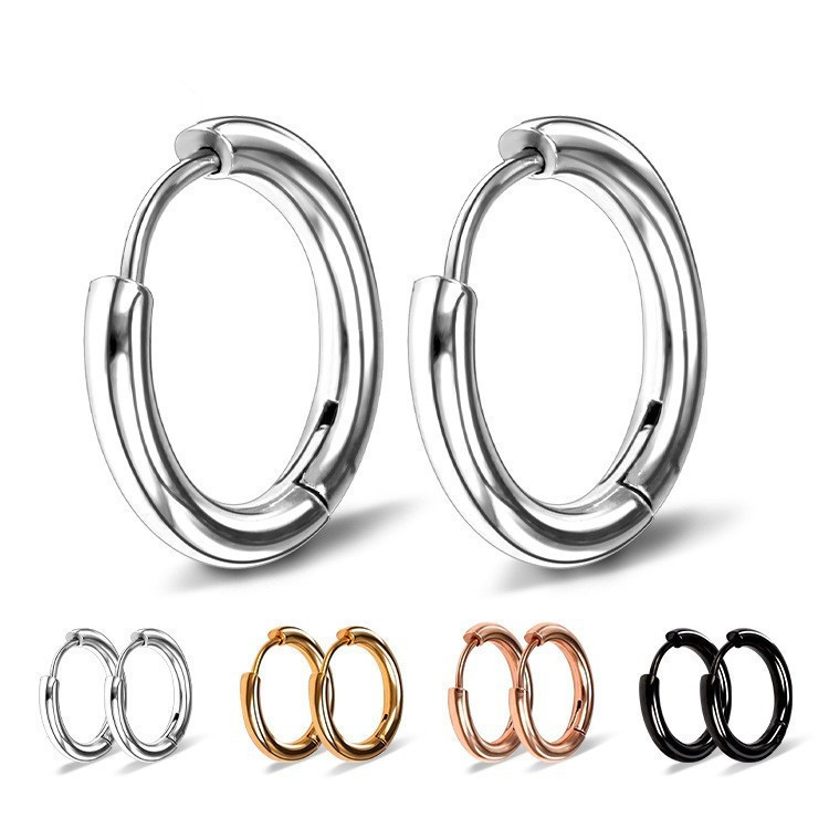 Titanium Steel Ear Clip Solid round Ring Earrings Men's and Women's Small Ear Ring Aikeli Same Style Black Ear Buckle 18K Gold Ear-Ring Clip