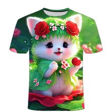 2023夏季新款 公主风格猫猫 3D印花短袖 甜美小众男女儿童t恤衫