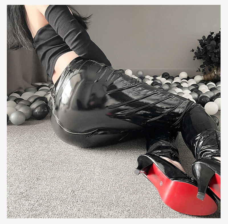 情趣套装性感街头女漆皮裤面脱拉链开裆裤内衣夜店舞台欧美演出服