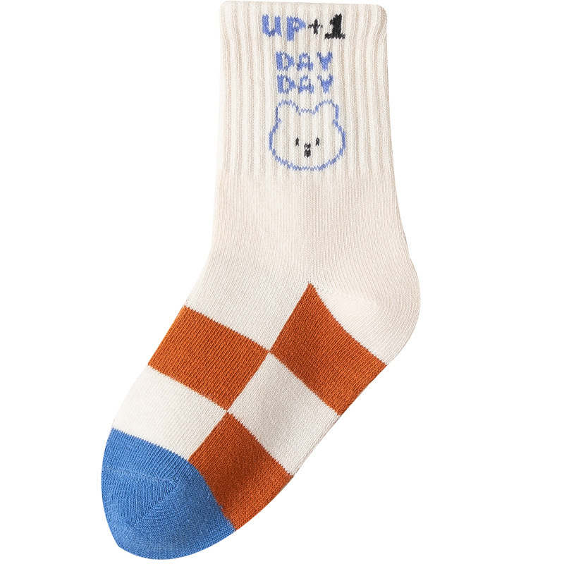 Socks for Boys Spring and Autumn New Children's Cartoon Bear Mid-Calf Socks for Boys and Babies Trendy Striped Cotton Socks