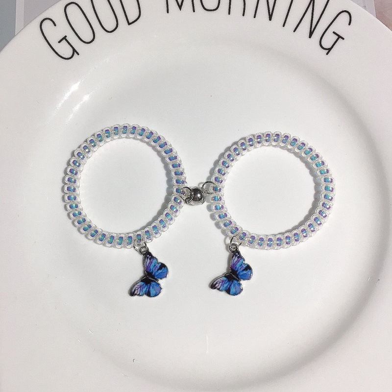 人鱼姬发圈蝴蝶情侣手链磁吸网红男女朋友闺蜜学生礼物一对电话线