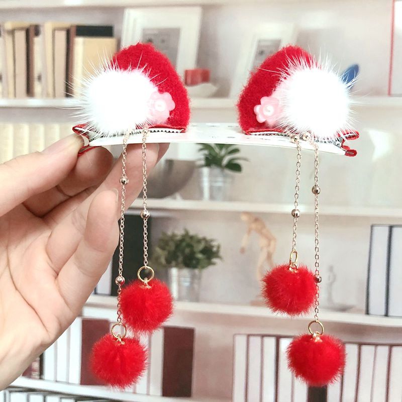 Children's Barrettes Antique Ears Cute Headwear Girl's Hairpin Baby Girl Headdress for Han Chinese Clothing Tang Suit New Year Clothes Hair Accessories