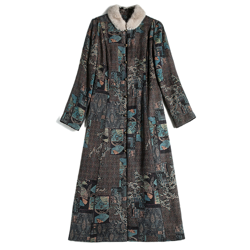 断码清仓真丝香云纱棉服女冬长款过膝加厚夹棉棉袄桑蚕丝棉衣外套