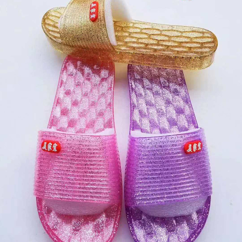 不包邮新款家居女士水晶凉拖鞋防滑浴室拖鞋舒适平底一字拖批发