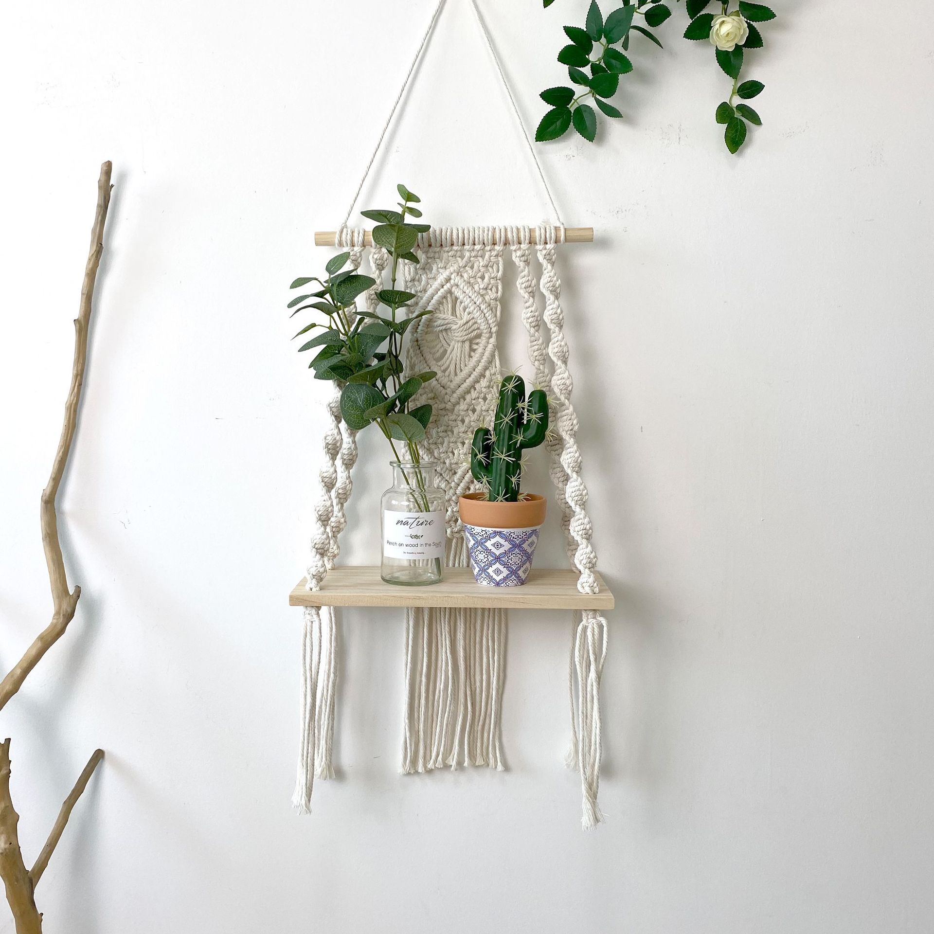 跨境货源手工编织挂毯棉绳壁挂波西米亚置物架酒店民宿儿童房装饰