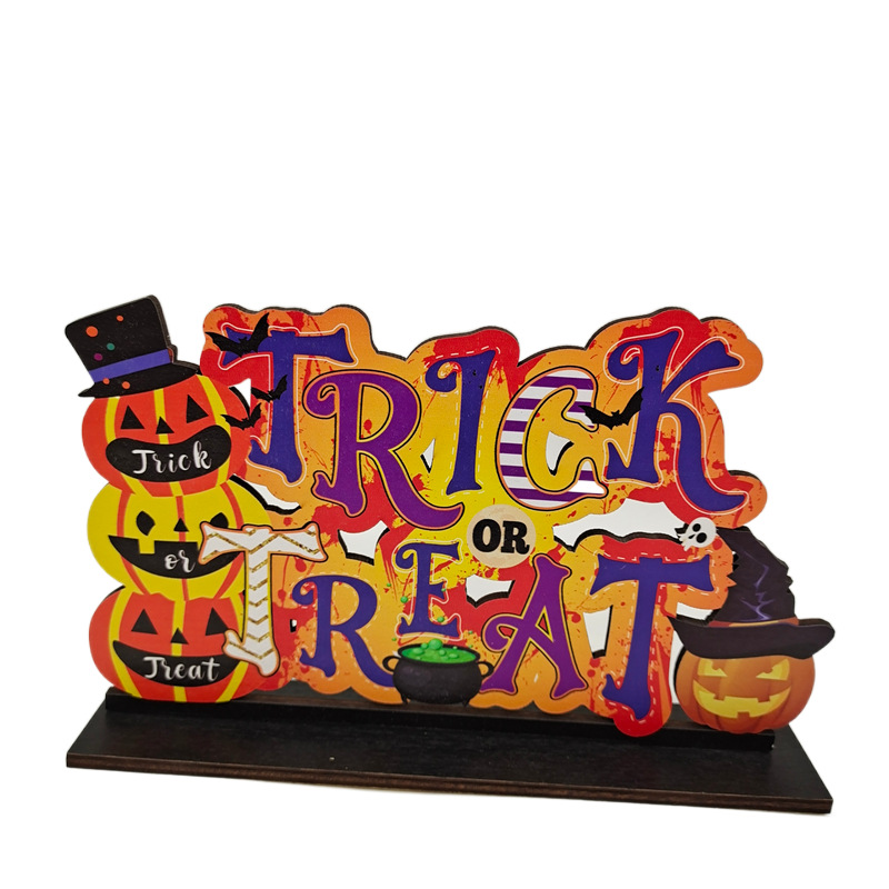 2022 New Wooden Craftwork Decoration Creative Style Wooden UV Printing Halloween Table Setting