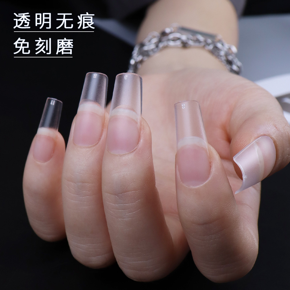 New Transparent Semi-Frosted Nail Tip Full Stickers Lightweight Folding Seamless Nail Tip Extension Fake Nails Wear Armor Nail Tip