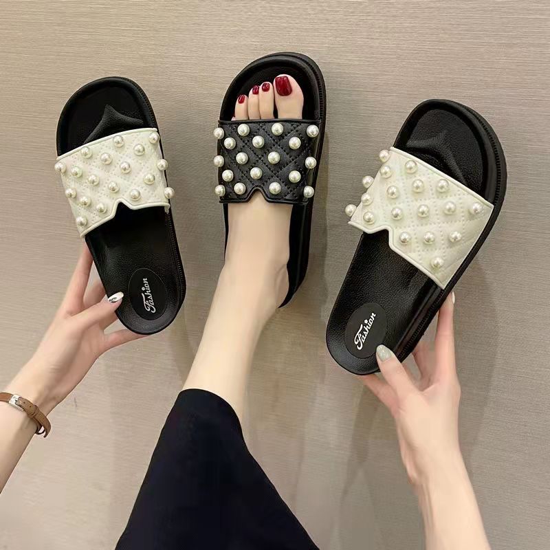 韩款厚底时尚松糕底一字拖鞋女夏季沙滩鞋气质小香风外穿凉拖增高