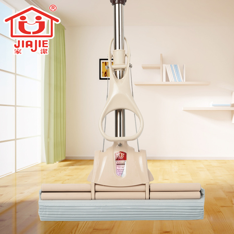 家洁 pva吸水滚轮式拖把胶棉38cm可拆卸不锈钢拖把杆海绵地拖包邮