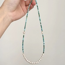 s925纯银天然绿松石拼接天然淡水珍珠项链女小众设计新中式高级感