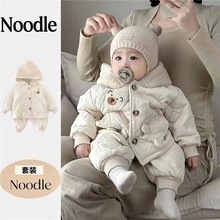 男女宝宝棉衣新款套装婴幼儿超萌小熊连帽绗棉保暖加绒两件套