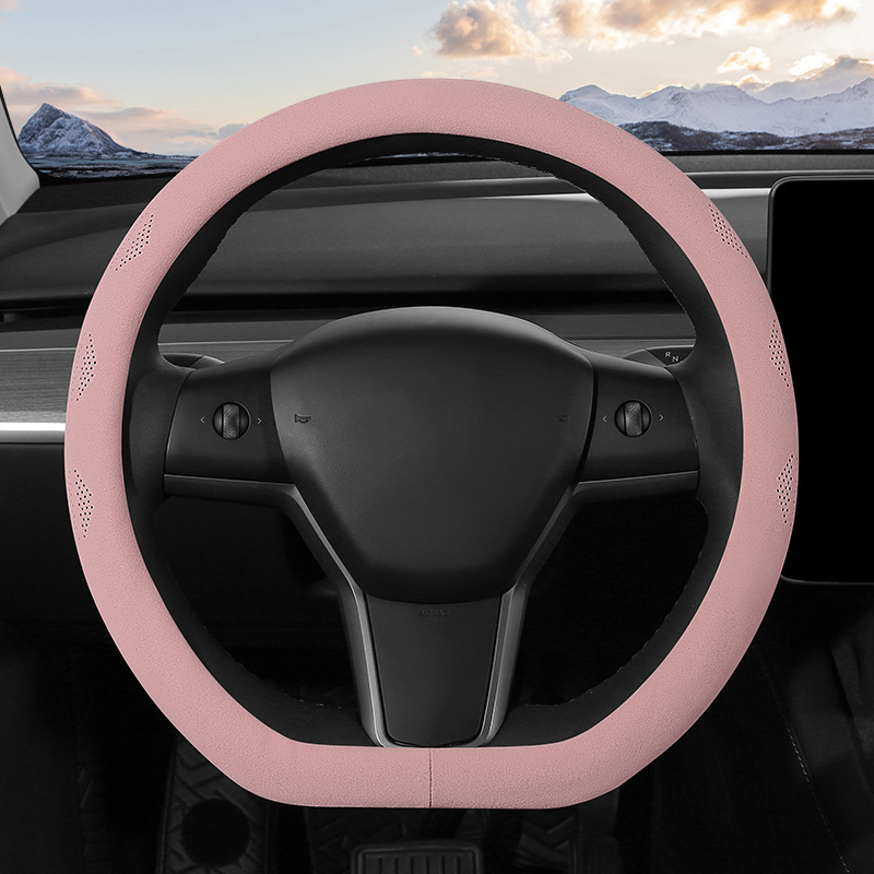 翻毛皮超薄吸汗防滑方向盘套适用于特斯拉modely model3把套36cm