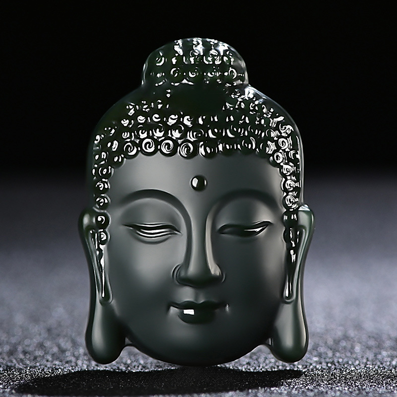 和田玉青玉塔青一细料阿弥陀佛玉牌佛头吊坠男款玉佩玉挂件