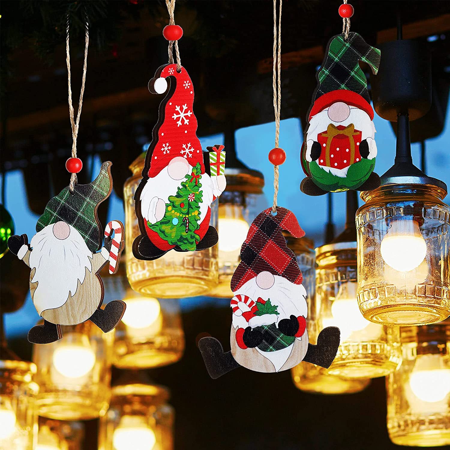 圣诞节装饰品彩绘木质小挂件 圣诞树无脸老人鲁道夫图案挂饰批发