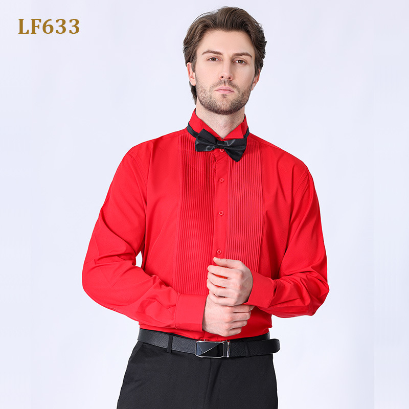 Quality Men's Spring New Men's Dress French Shirt with Bow Tie Solid Color Shirt Swallow Dress Best Man Shirt