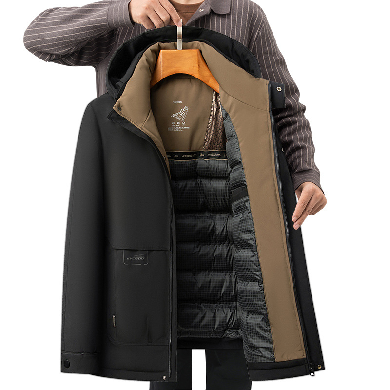 爸爸冬装中年男士棉服加厚中长款可拆卸帽御寒保暖休闲中老年外套