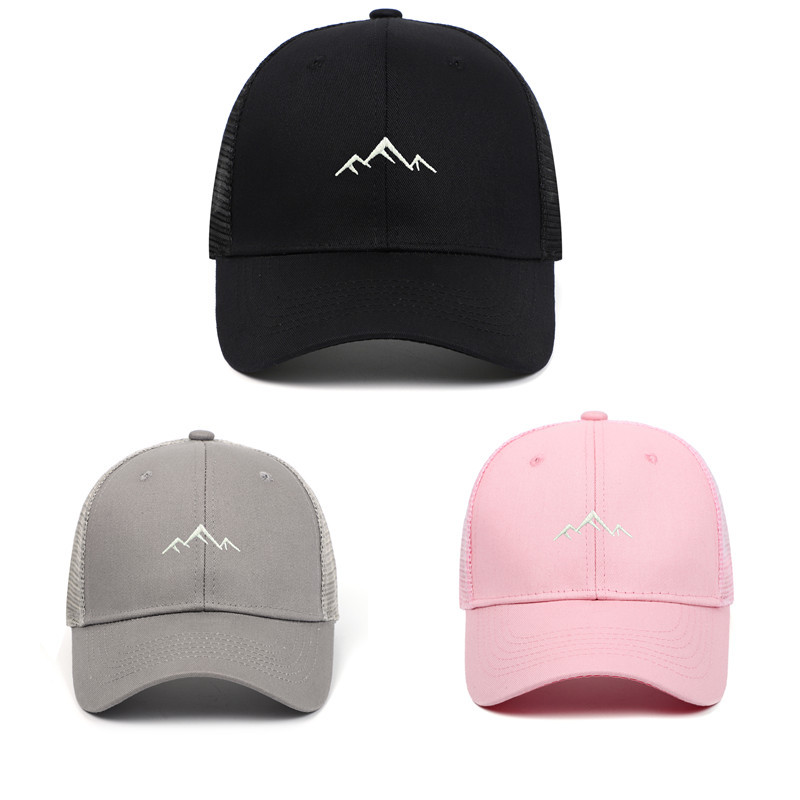 跨境新款山型山脉旗刺绣棒球帽6片网眼硬顶棒球帽男女户外休闲帽