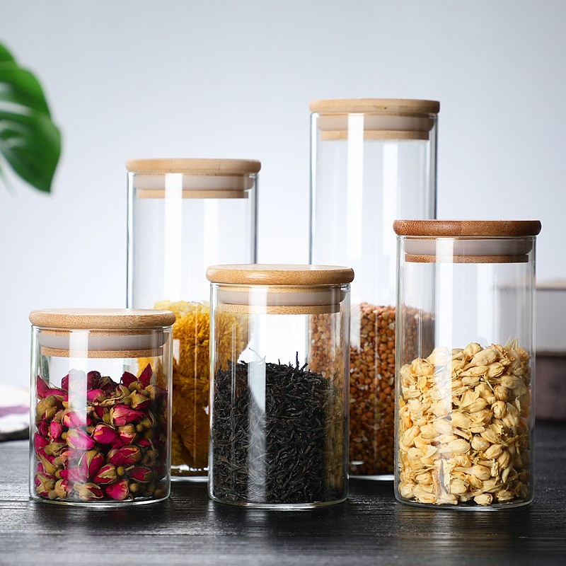 高硼硅玻璃密封罐厨房密封储物罐储存罐批发茶叶罐木盖玻璃收纳罐