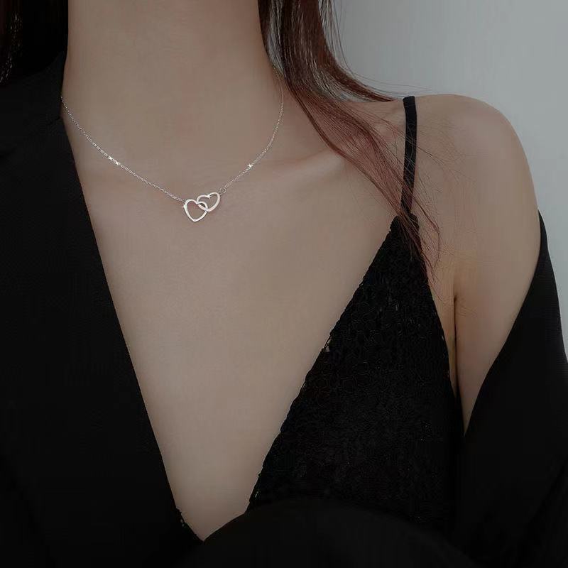 Ins Internet Celebrity Silver Love Necklace Female Simple Korean Style Temperament Heart Necklace Clavicle Chain Besties Necklace Gift