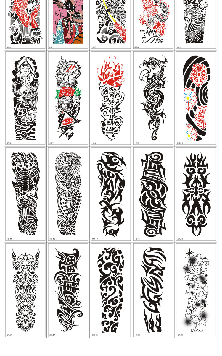 全臂喷绘纹身镂空模板半永久果汁海娜膏图腾龙姬鱼虎悟空花臂大图