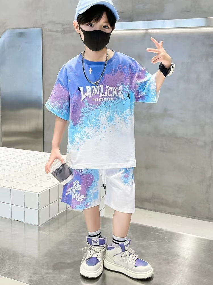 夏季儿童速干运动套装2024男童薄款透气篮球服宽松短袖两件套