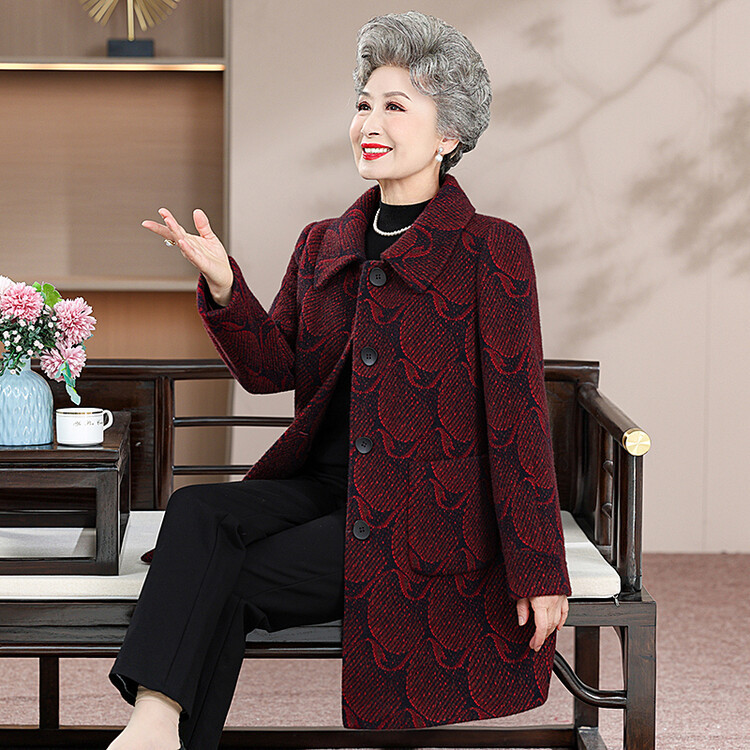妈妈冬装水貂绒外套中长款宽松上衣中老年人女装奶奶衣服加厚大衣