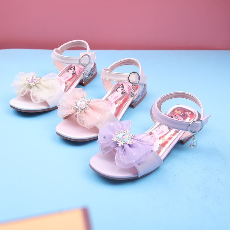 2023夏季新款儿童时尚公主凉鞋女大童小高跟表演舞蹈凉鞋32-36