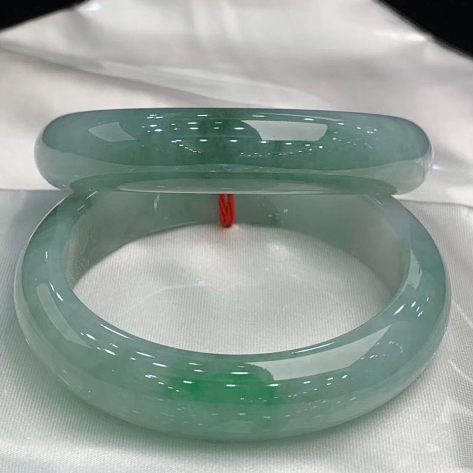 缅甸老坑冰糯种油青飘蓝绿花翡翠玉手镯少女款玉石女款生日送礼物