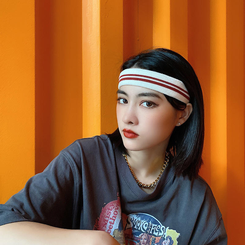 弹力运动发带简约个性百搭束发带女绑发洗脸头饰撞色条纹针织头带