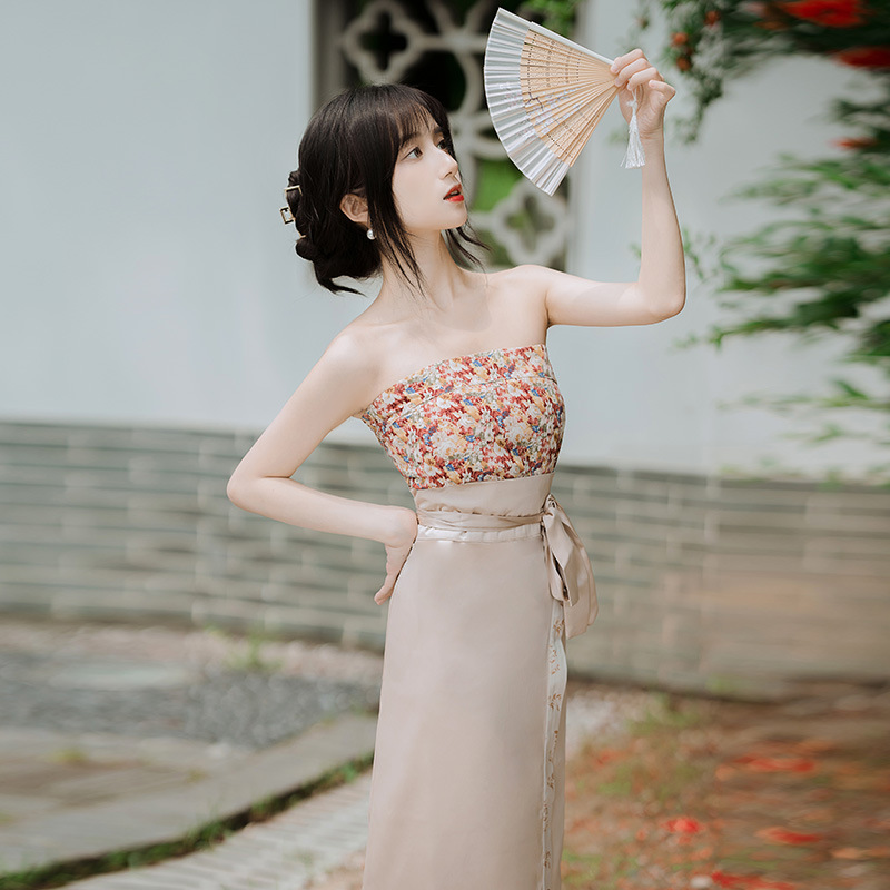Real Shot New Chinese Retro Improved Hanfu Daily Wearable Han Elements Three-Piece Woven Gold Dress Price Control 30 +