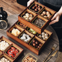 新中式坚果零食收纳盒客厅家用新年分格干果盒瓜子糖果盒实木果盘