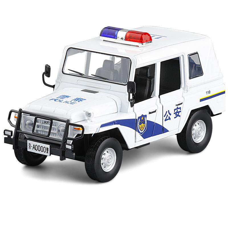 jkm1:28北京2020吉普警车合金汽车模型五开门回力声光玩具8231503
