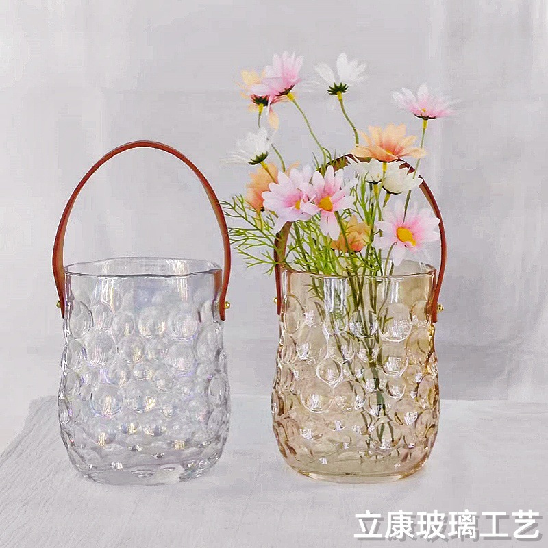 Factory Direct Sales Light Luxury Creative Bead Point Thickened Handbags Vase Hydroponic Flowers Table Decoration Flower Arrangement Ornaments