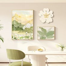 奶油风餐厅装饰画北欧ins餐桌组合挂画肌理感绿色客厅背景墙壁画