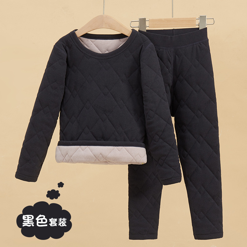 School Uniform Artifact Children's Inner Wear Girls' Wool Home Wear Autumn and Winter Fleece-lined Thickened Boys Keep Warm Suit Middle and Big Children