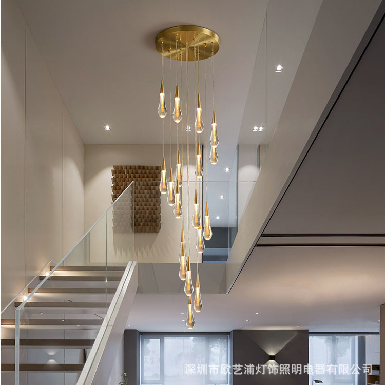 楼梯吊灯led吊灯现代简约别墅客厅复式楼创意个性旋转楼梯间吊灯