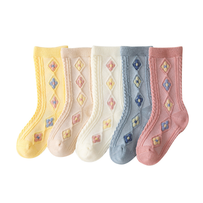 Baby Socks Spring New Cartoon Girls' Socks Korean Style Small Flower Rhombus Newborn Baby Socks