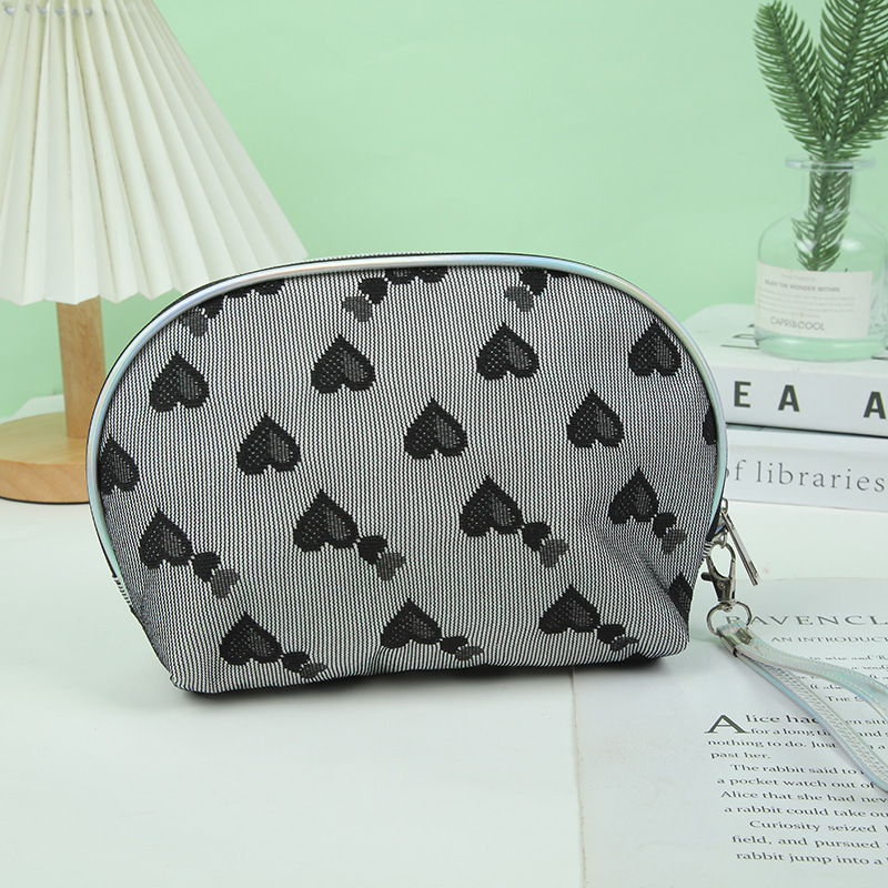 Pu Semicircle Cosmetic Bag Korean Style Fashionable Cosmetic Bag Cosmetic Bag White with Printed Pattern Toiletry Bag Portable Travel Portable