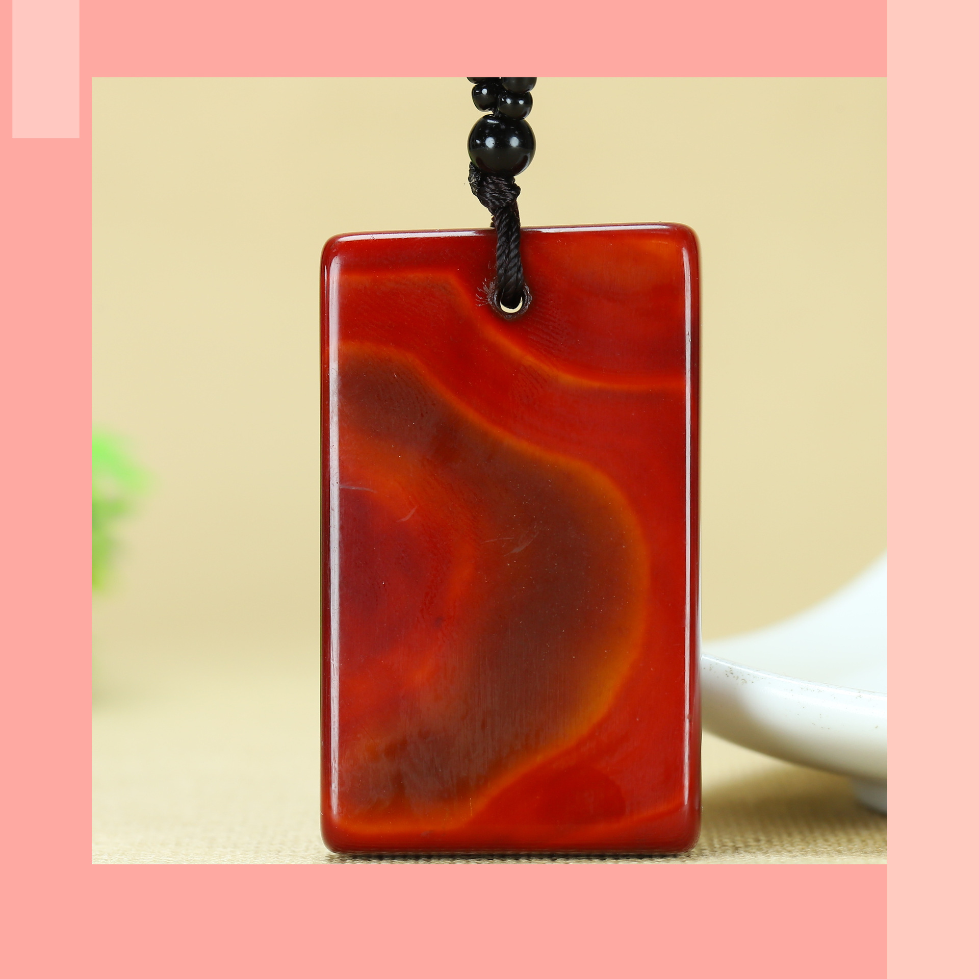 战国红 玛瑙 平安无事牌 3×5尺寸 红色时尚吊坠百搭-阿里巴巴