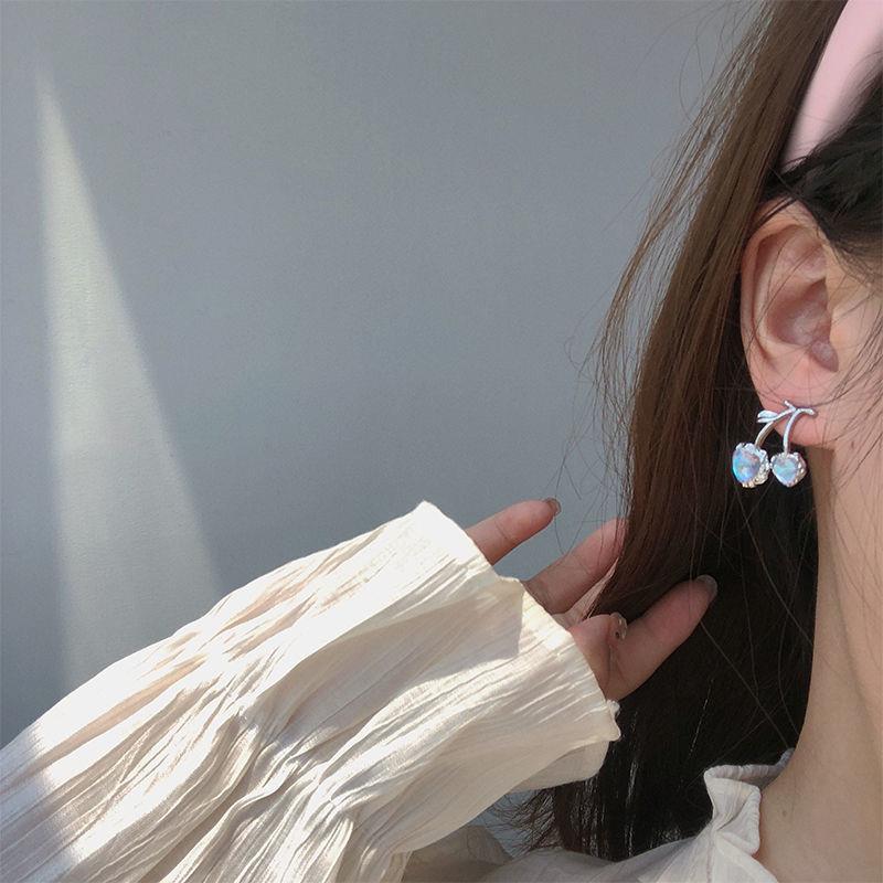 2023 Moonstone Cherry Earrings ~ Sense Ins Minority Design Earrings Love Fashionable Hot Girl Light Luxury Sweet Cool Ear