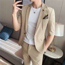 新款男士夏季薄款七分袖西装韩版修身时尚小西装英伦帅气潮流西服