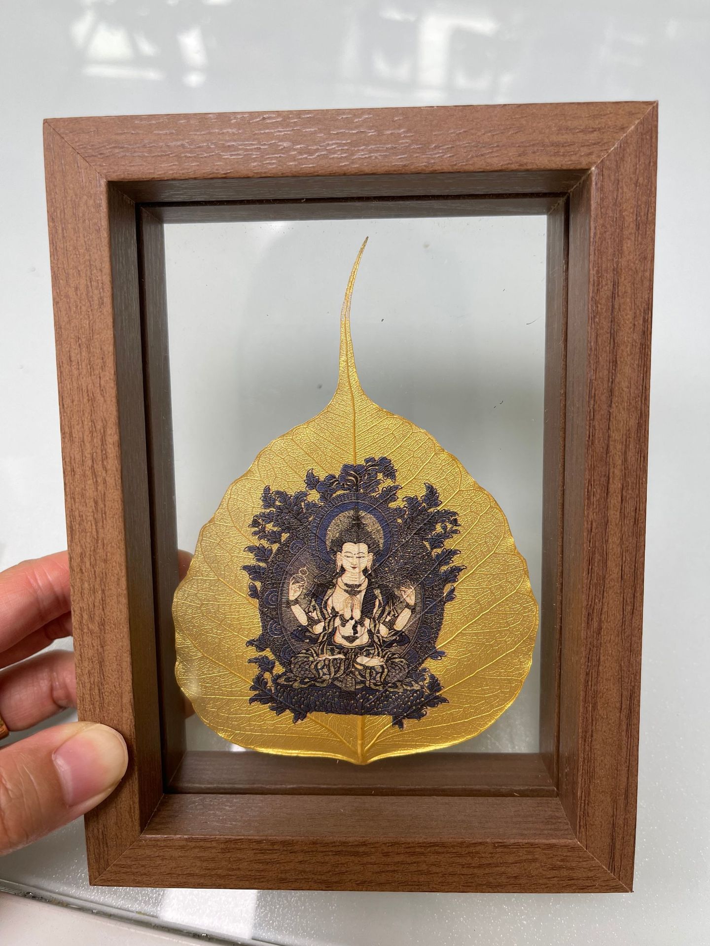 佛教用品菩提叶唐卡挂画相框藏传佛教文殊黄财神佛像画像家居摆设