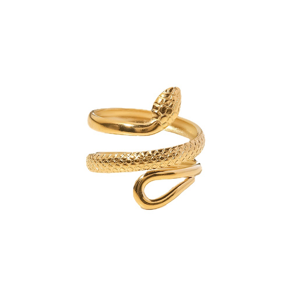 18K Gold Plated Stainless Steel Classic Texture Snake Design Hollow out Adjustable Ring for Women Fashion Titanium Steel Ring